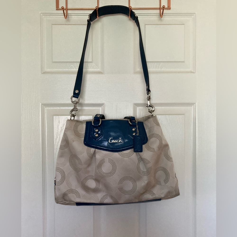 Coach purse Beige with Aqua Color